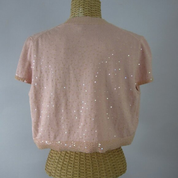 New bcbg maxazria Womens M Pastel Peach Pink Silk Sequined Cap Sleeve Shrug - Picture 9 of 9